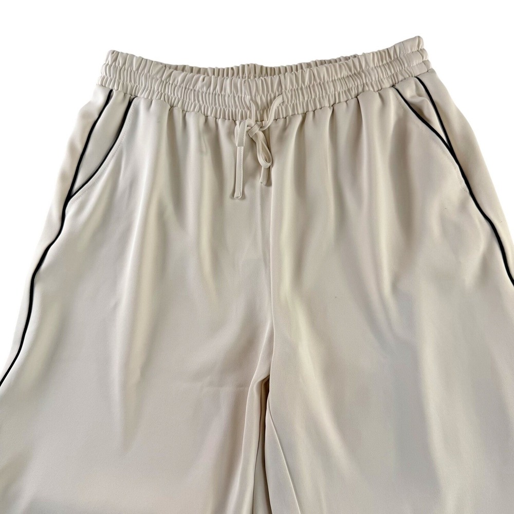 NWT Melloday Wide Leg Ivory With Black Piping Elastic Tie Waist Large - Picture 3 of 8
